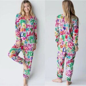 Natural Life One-piece Pajamas Womens M Multicolor Boho Fleece Footed Oversized
